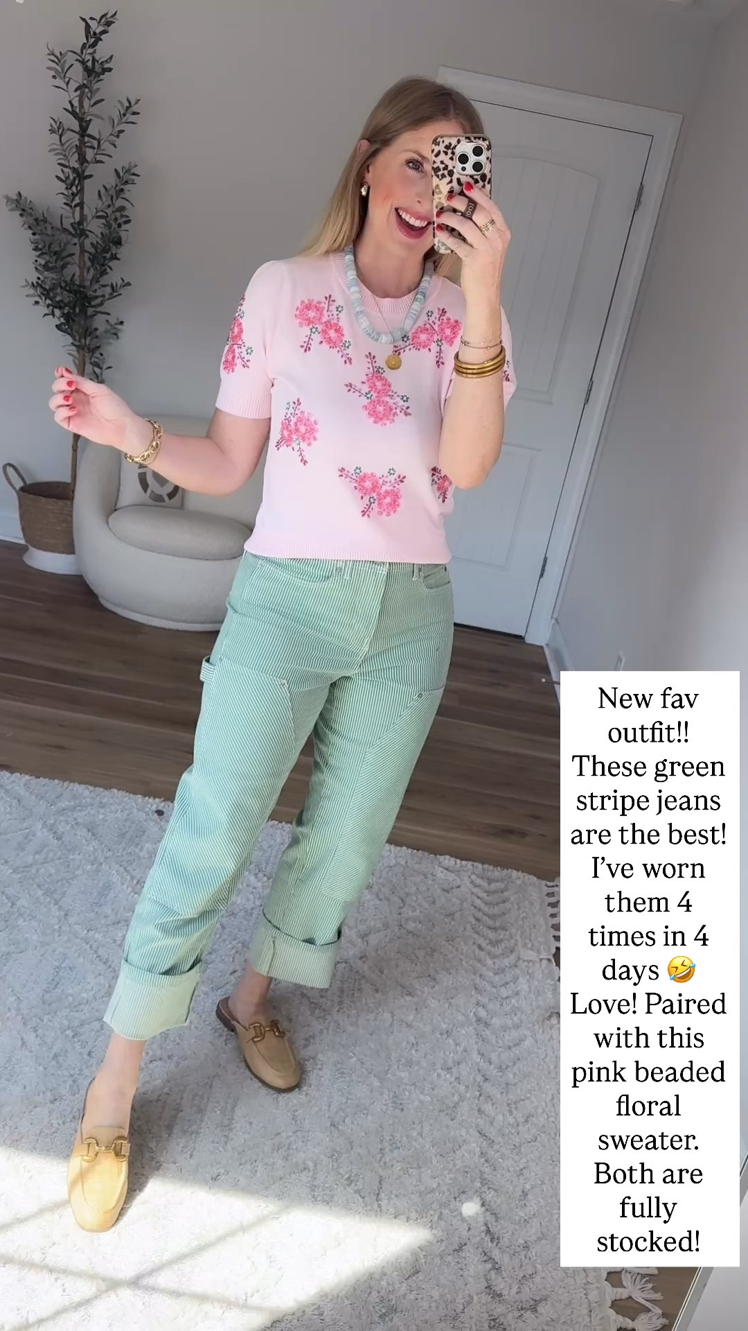 Walmart try on, free assembly, green stripe jeans, pink floral beaded sweater

#LTKgrwm #LTKootd