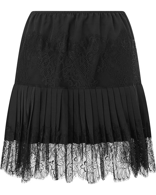 Women Y2k Lace Slip Skirt Elastic Low Rise Mini Skirts Pleated Half Slip Short Skirt Flowy Short ... | Amazon (US)