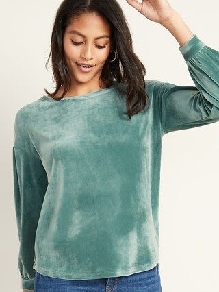 Relaxed Pleated-Sleeve Velour Top for Women | Old Navy (US)