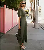 Lace Trim Linen Blend Midi Dress | LOFT