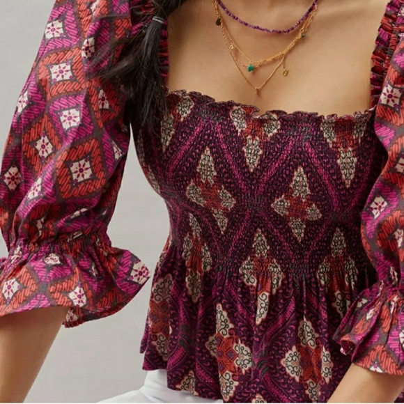 Anthropologie Smocked Puff Sleeve Top | Poshmark