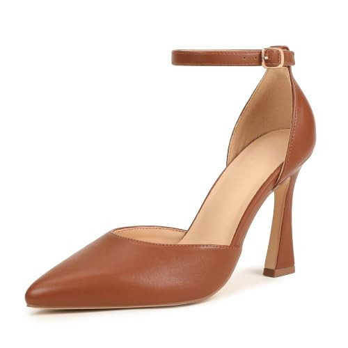 IDIFU Brown Heels Pointed Closed Toe High Stiletto Heel Ankle Strap Pumps | Amazon (US)
