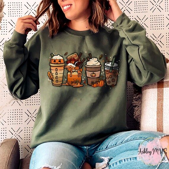 Fall Coffee Sweatshirt, Pumpkin Spice Sweatshirt, Halloween Pumpkin Latte Drink Cup, Womens Fall ... | Etsy (US)