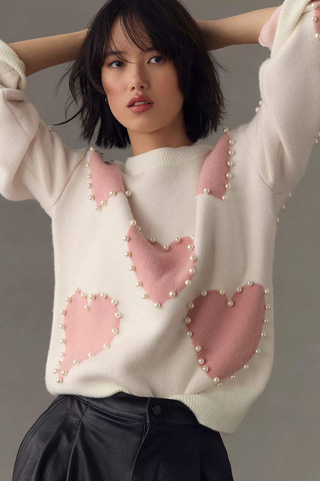 English Factory Pearl Heart Sweater | Anthropologie (US)