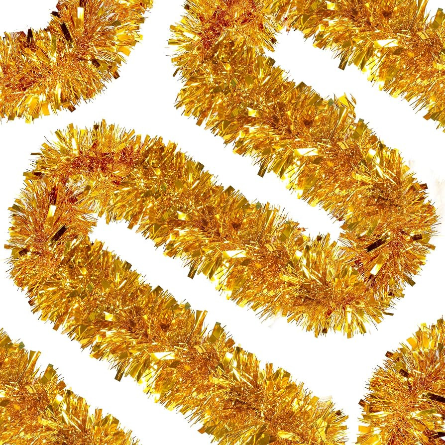 Sggvecsy 49.2Ft Christmas Gold Tinsel Garland Xmas Tree Decorations Christmas Metallic Twist Garl... | Amazon (US)