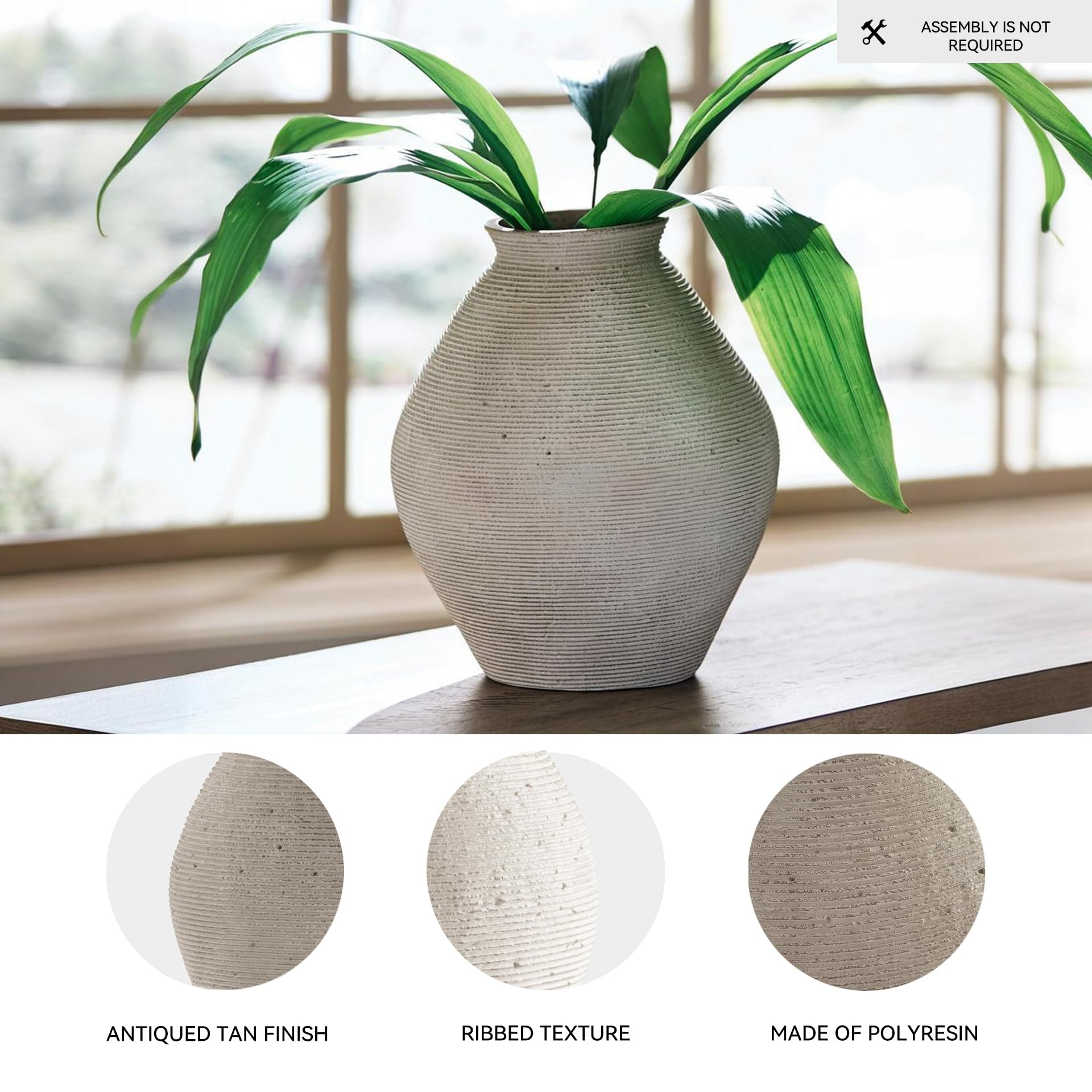 Signature Design by Ashley Hannela 12" Modern Distressed Polyresin Vase, Antique Tan | Amazon (US)