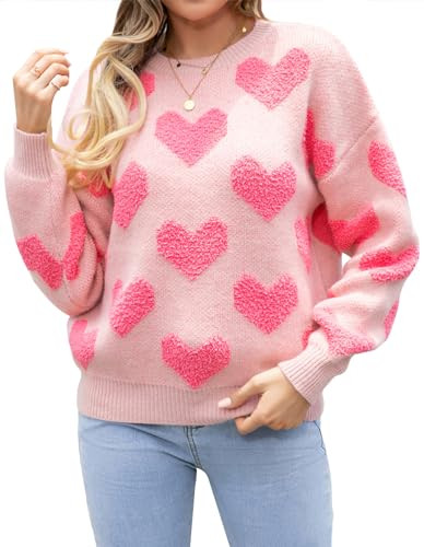 Valentine's Day Heart Sweaters for Women Cute Graphic Crewneck Sweatshirt Knit Love Long Sleeve Jumper Pullover Top | Amazon (US)