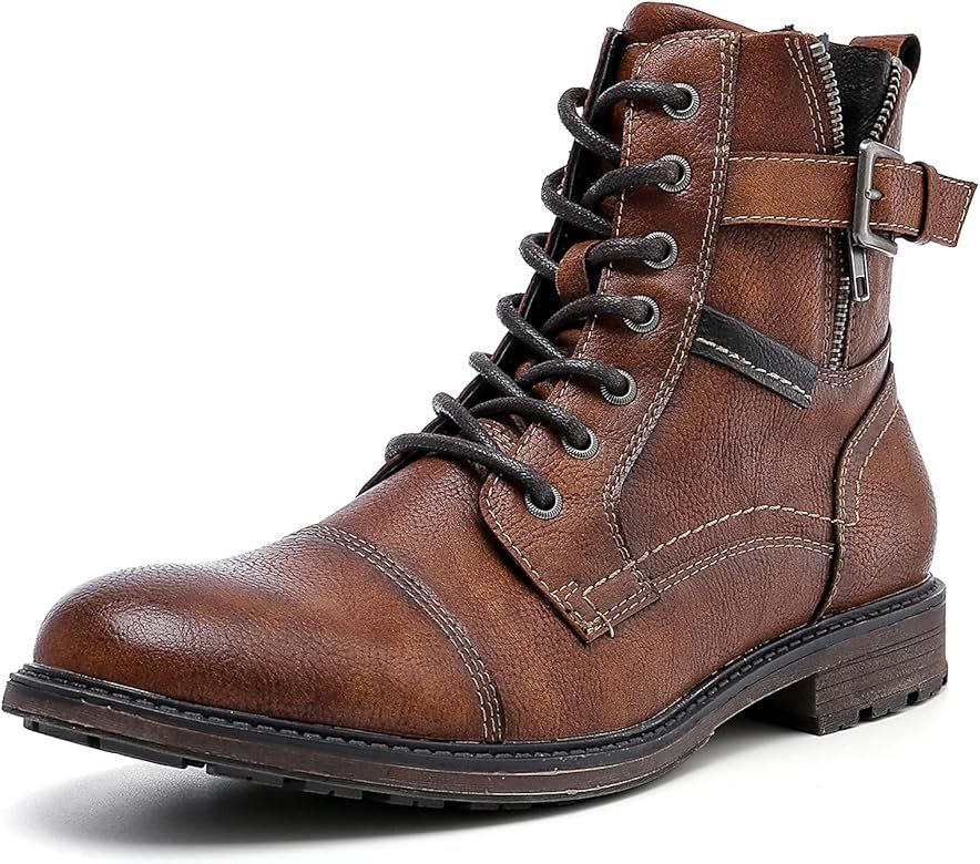 AMAPO Men's Oxfords Boots,Casual Mid-Top Dress Boot for Men,Ankle Motorcycle Men Boots Lace-Up Side  | Amazon (US)