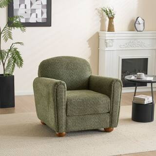 Olive Green Boucle Upholstered Club Chair Accent Chair with Spherical Rubber Wood Legs | The Home Depot