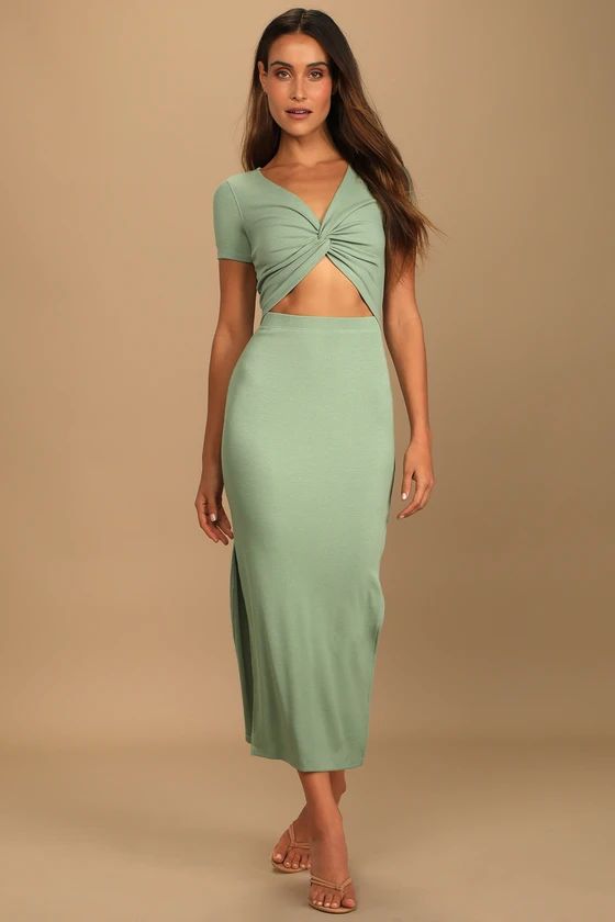 Style Twist Sage Green Twist Front Cutout Midi Dress | Lulus (US)