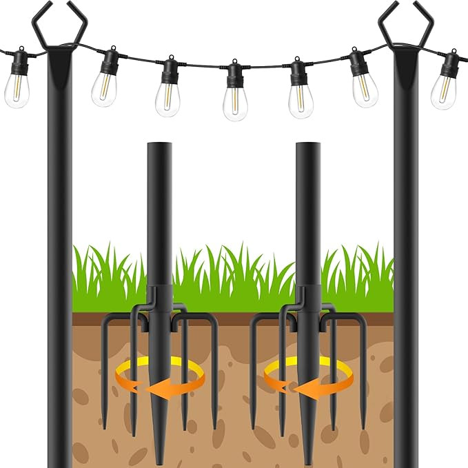 10FT Metal String Light Poles for Outside with Fork,Hanging Light Poles for Patio,Backyard,Garden... | Amazon (US)