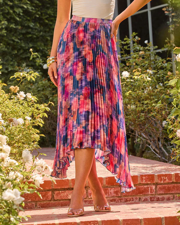 Petal Haven Pleated Floral Midi Skirt | VICI