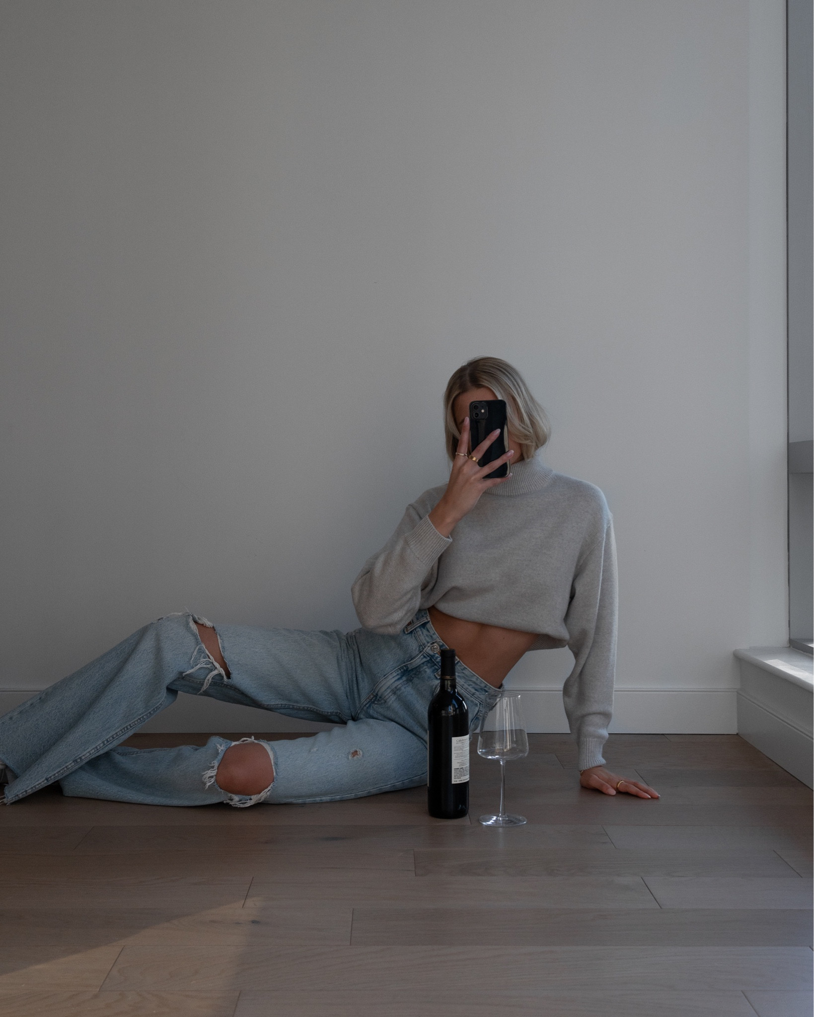 Gray on denim.