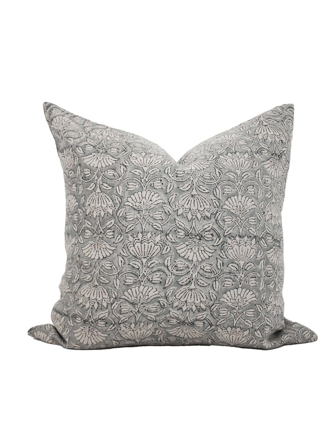 Wesley | Designer Linen Pillow Cover, Hand Blocked Floral Pillow Cover, Blue and White Pillow Cov... | Etsy (US)