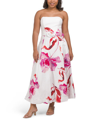 Linen Blend Sia Strapless Ball Dress With Belt | TJ Maxx
