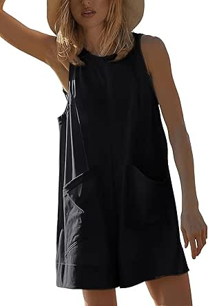 Yeokou Women's Casual Rompers Stretchy Onesie Summer Sleeveless Shorts Jumpsuits with Pockets | Amazon (US)