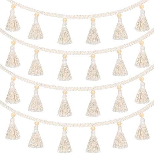 Macrame Woven Tassel Garland Hanging Tassel Fringe Garland Banner Basket Decorative Wall Hangings... | Amazon (US)
