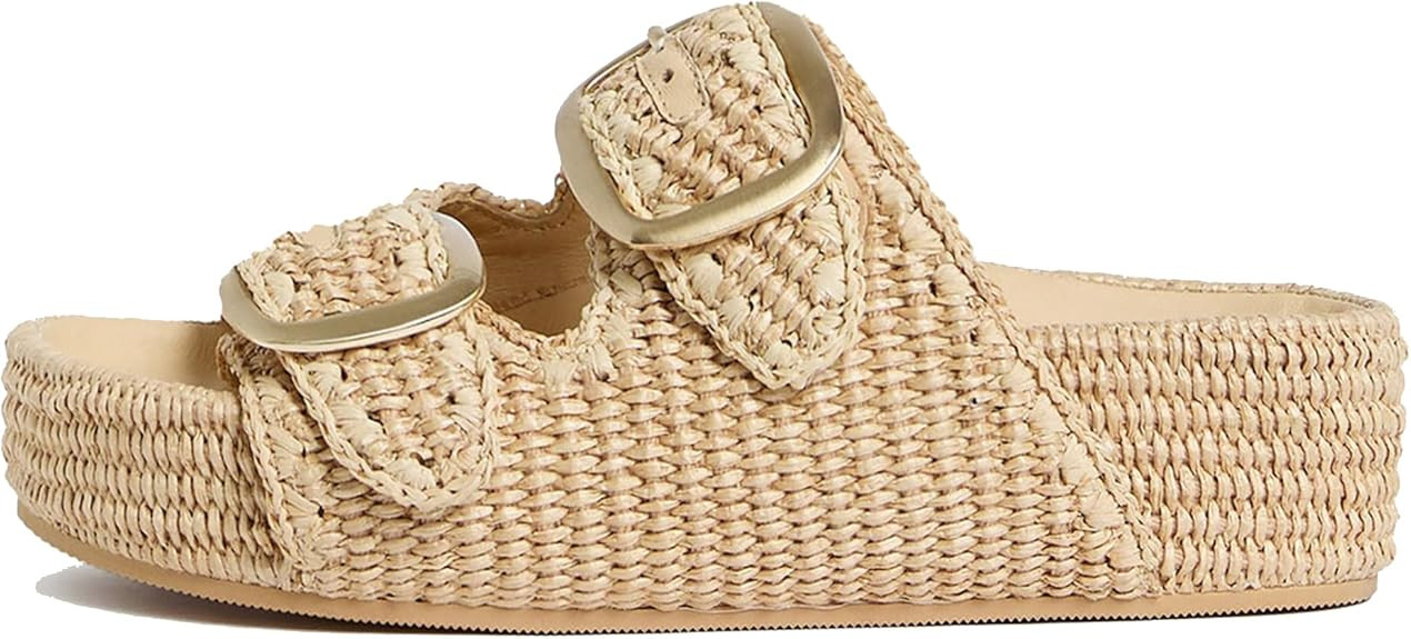 Arqa Raffia Platform Sandals for Women Open Toe Natural Straw Footbed Slides Comfortable Casual A... | Amazon (US)