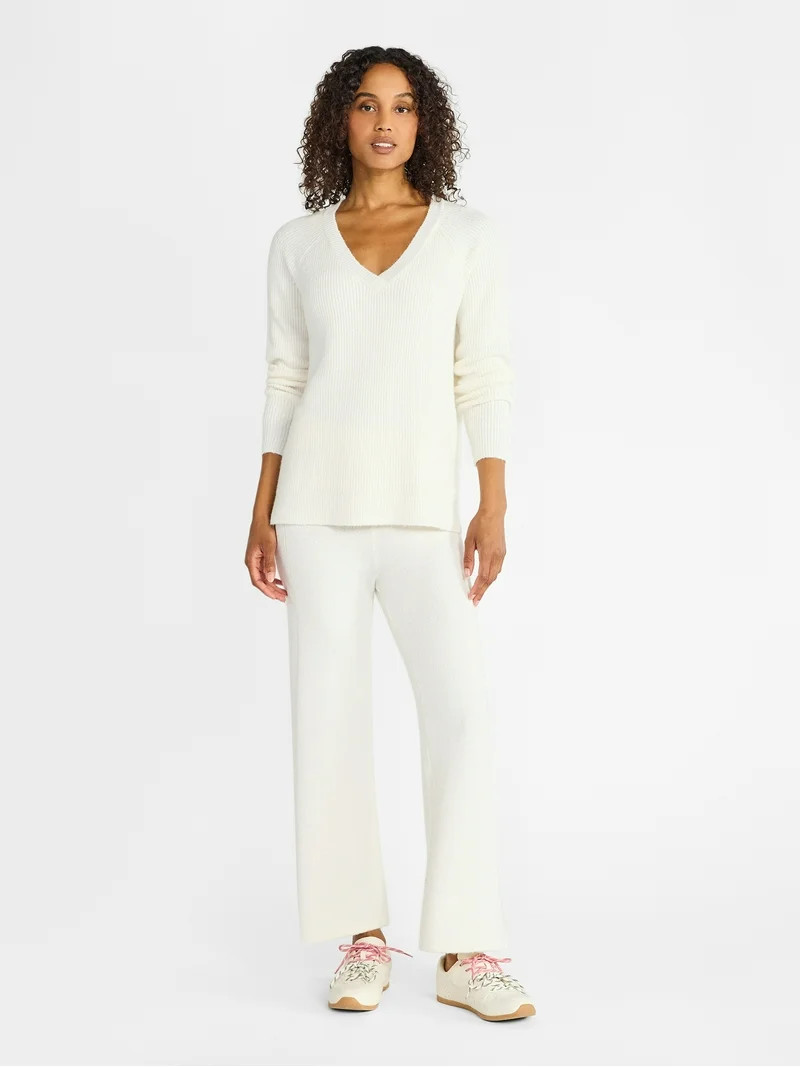 Time and Tru Women’s V Neck Sweater and Pants Set, 2-Piece, Sizes XS-XXXL | Walmart (US)