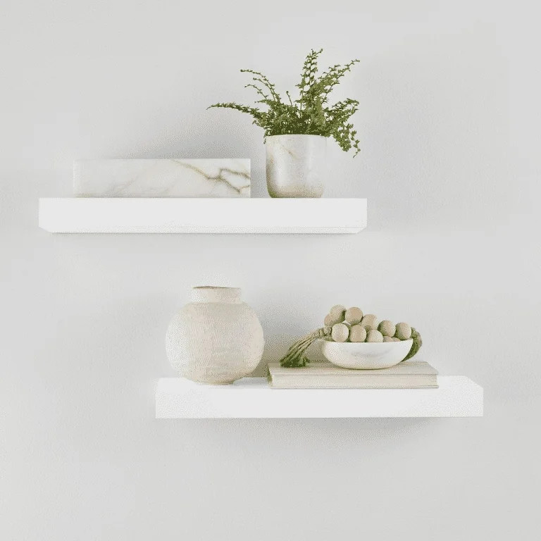Mainstays White 16.5" Wood Floating Shelves, Set of 2 | Walmart (US)