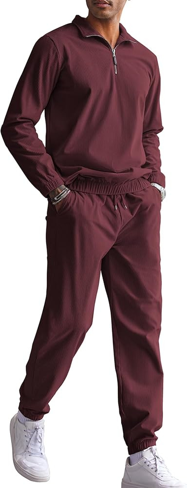 COOFANDY Men's 2 Piece Outfits Casual Long Sleeve Quarter Zip Polo Shirt Corduroy Pant Sets Fall ... | Amazon (US)