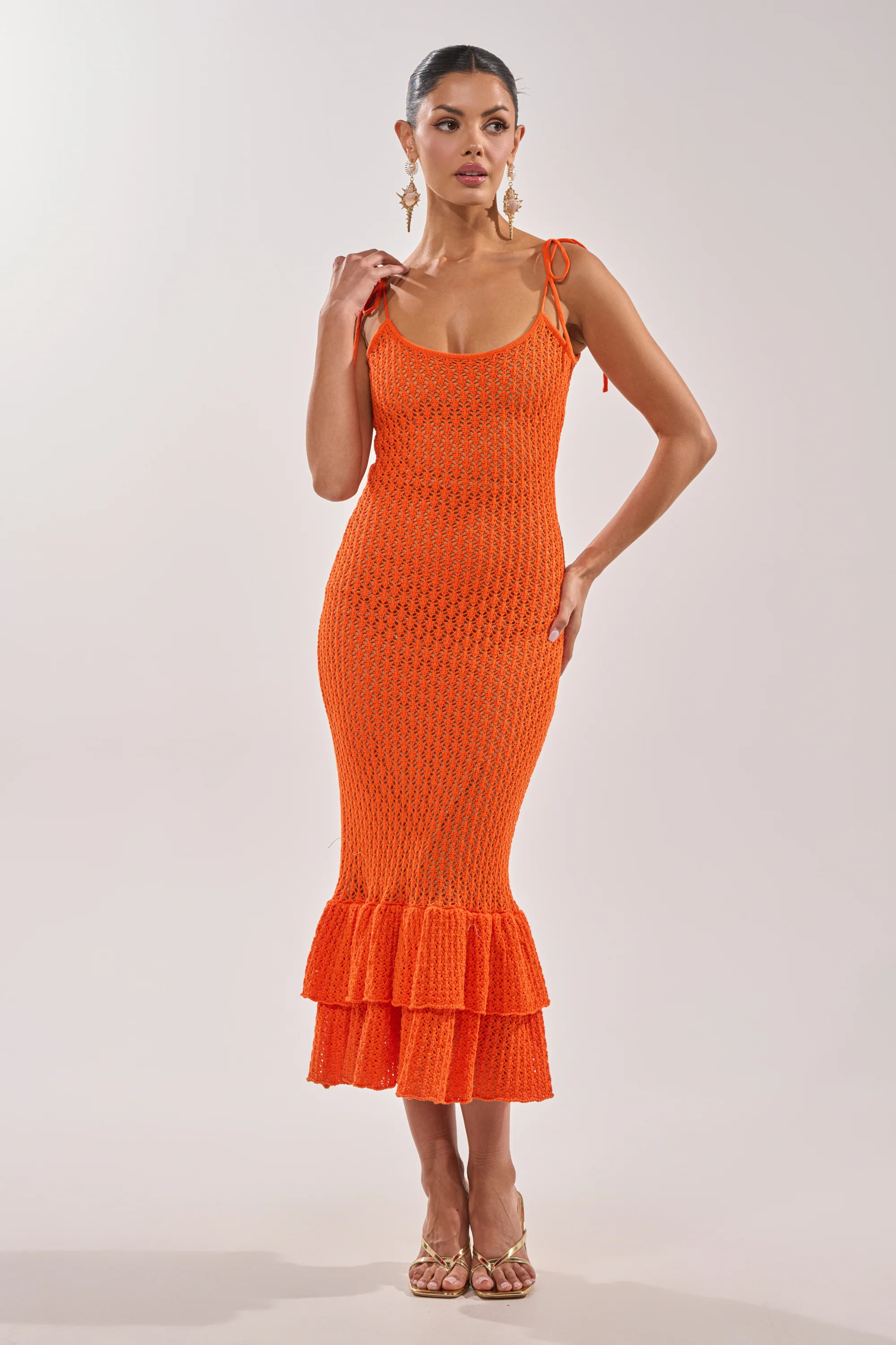 LINSEY MAXI KNIT DRESS IN ORANGE | AKIRA