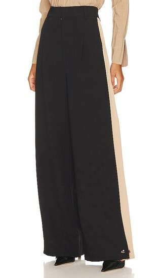 The Margaret Wide Leg Pant in Black & Beige | Revolve Clothing (Global)