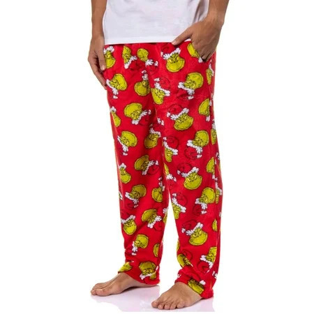 Dr. Seuss Men s The Grinch Santa Claus Toss Print Super Minky Fleece Lounge Pajama Pants | Walmart (US)
