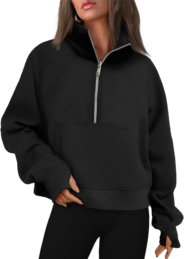 WYNNQUE Womens Quarter Zipper Pullover Oversized Sweatshirts Cropped Fleece Half Zip Hoodies Fall... | Amazon (US)