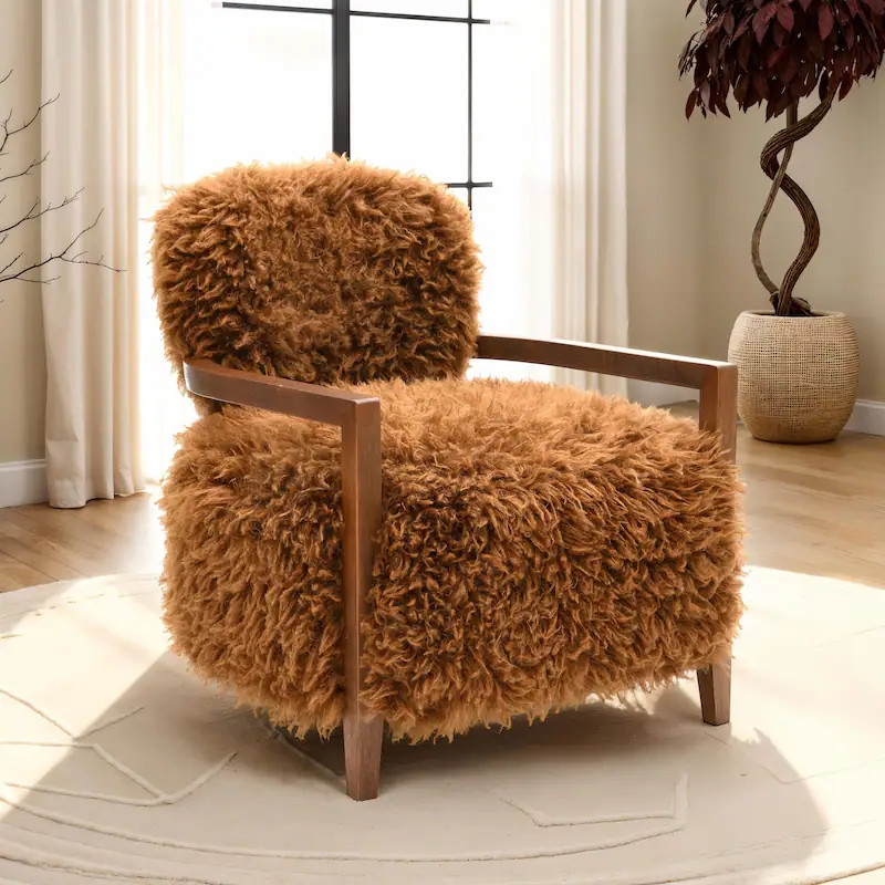 Furniture of America Lumir Modern 28-inch Faux Fur Accent Arm Chair - Camel Brown Shaggy-Haired | Overstock