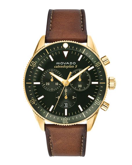 Men's Diver Chronograph Watch with Leather Strap & Green Dial | Neiman Marcus