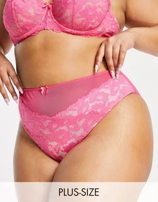 Ivory Rose Curve bold floral lace high waist high leg brief in hot pink | ASOS (Global)