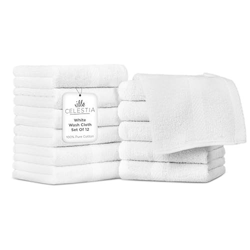 Villa Celestia Cotton Washcloths Set of 12, 12x12 Inch, 100% Ring-Spun Combed Cotton, Soft Absorbent Quick-Dry Wash Cloths for Face and Body, Oeko-TEX Certified, Hotel & Spa Quality, White | Amazon (US)