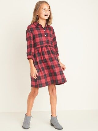 Waist-Defined Plaid Flannel Shirt Dress for Girls | Old Navy (US)