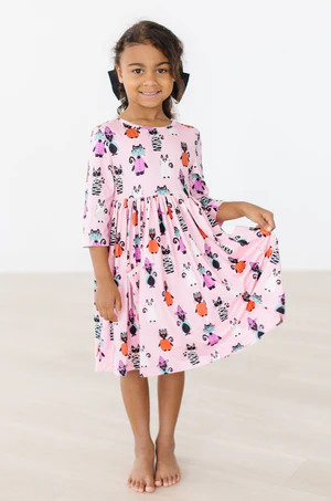 Purr-fectly Spooky 3/4 Sleeve Pocket Twirl Dress | Mila and Rose