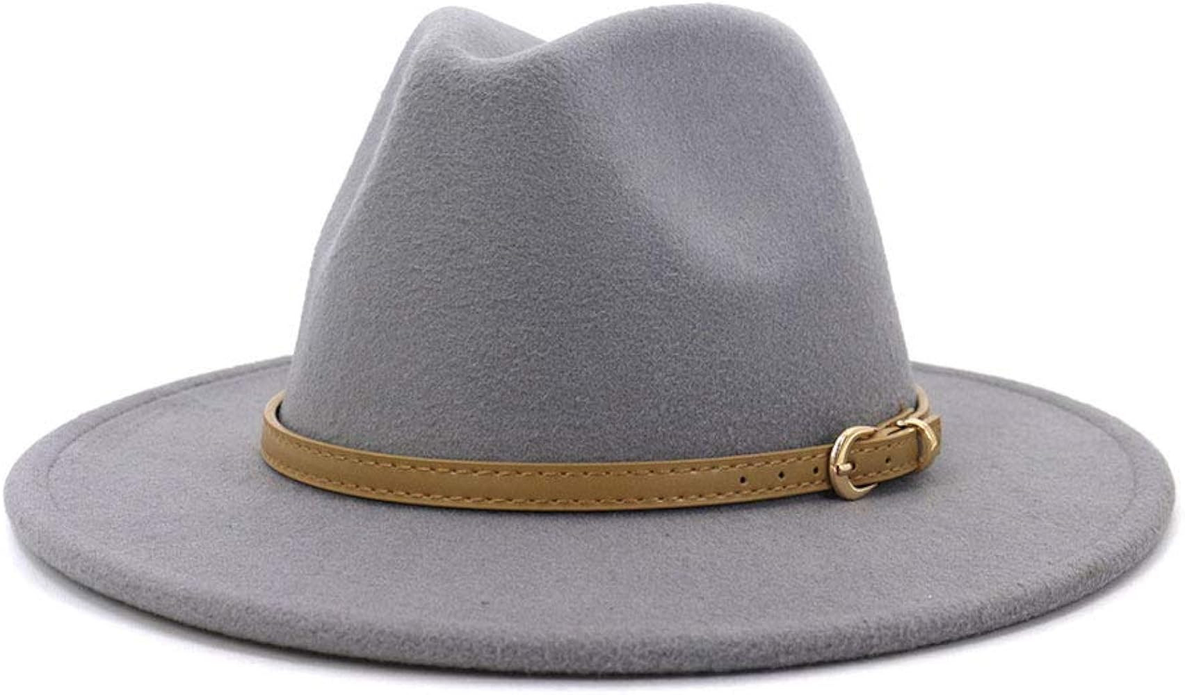 Lisianthus Women Classic Felt Fedora Wide Brim Hat with Belt Buckle Brown Belt-Khaki at Amazon Wo... | Amazon (US)