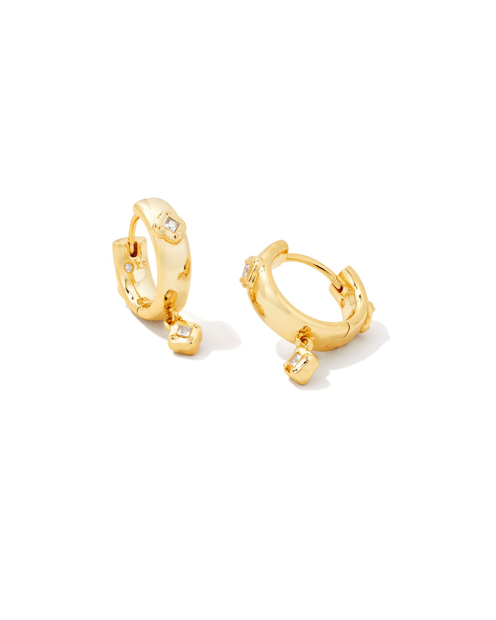 Joelle Gold Huggie Earrings in White Crystal | Kendra Scott | Kendra Scott