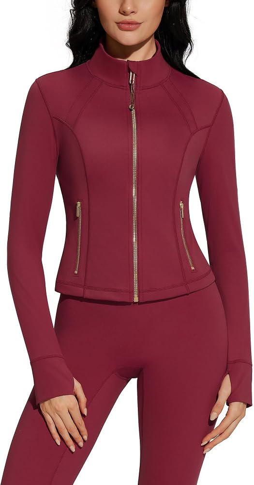 SUUKSESS Women 2 Piece Workout Sets Golden Full Zip Up Jackets High Waisted Leggings | Amazon (US)