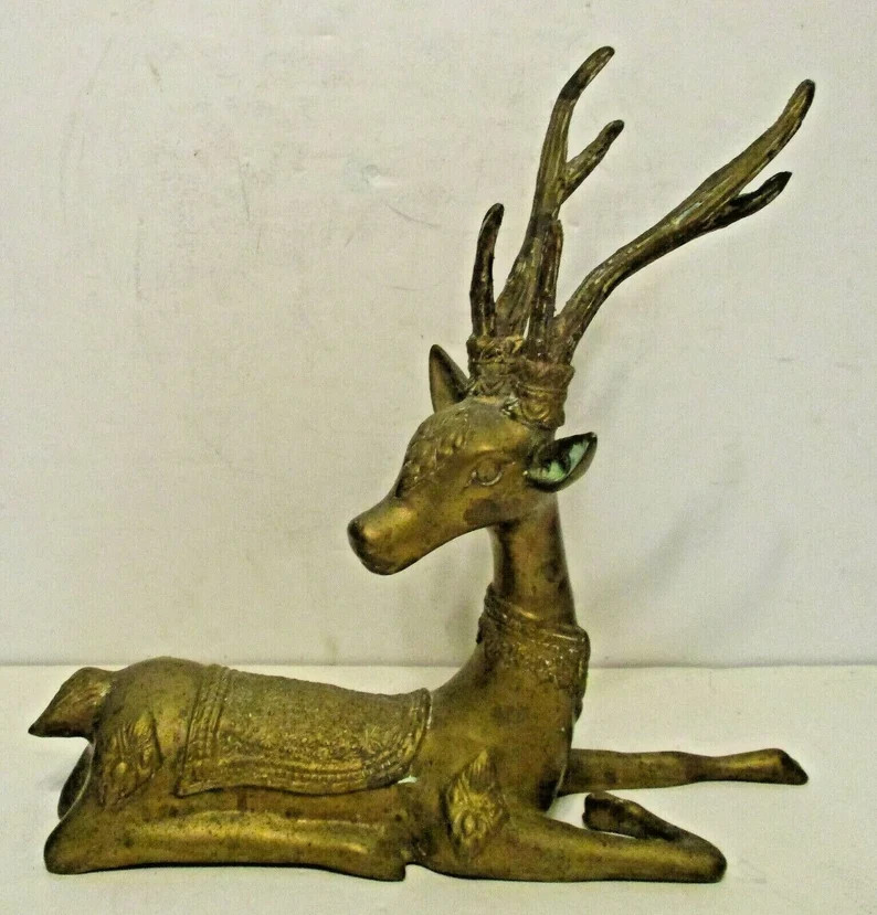 Vintage Sarreid Brass Deer Figurine Reclining with Brass Details 12.75" Long | Etsy (US)