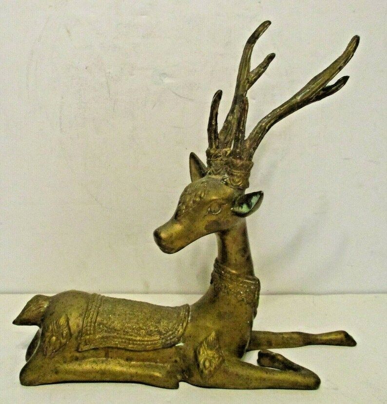 Vintage Sarreid Brass Deer Figurine Reclining with Brass Details 12.75" Long | Etsy (US)