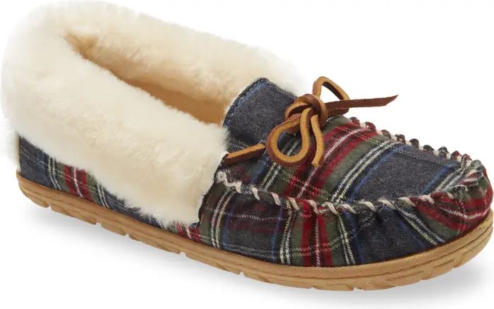 Wicked Good Genuine Shearling Plaid Moccasin Slipper | Nordstrom