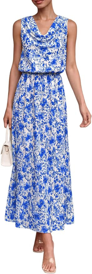 PRETTYGARDEN Floral Dress for Women 2026 Spring Formal Sleeveless Cowl Neck Graduation Summer Wed... | Amazon (US)