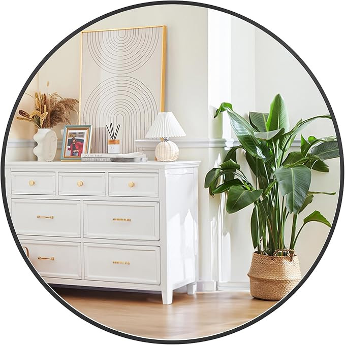 Round Mirror, 36 inch Circle Mirror, Black Metal Frame Round Mirrors for Wall, Bathroom Mirrors f... | Amazon (US)