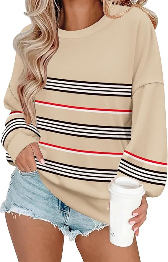 Zeagoo Women Crewneck Sweatshirts Pullover Tops Long Sleeve Shirts Loose Fit Tops Casual Fall Out... | Amazon (US)