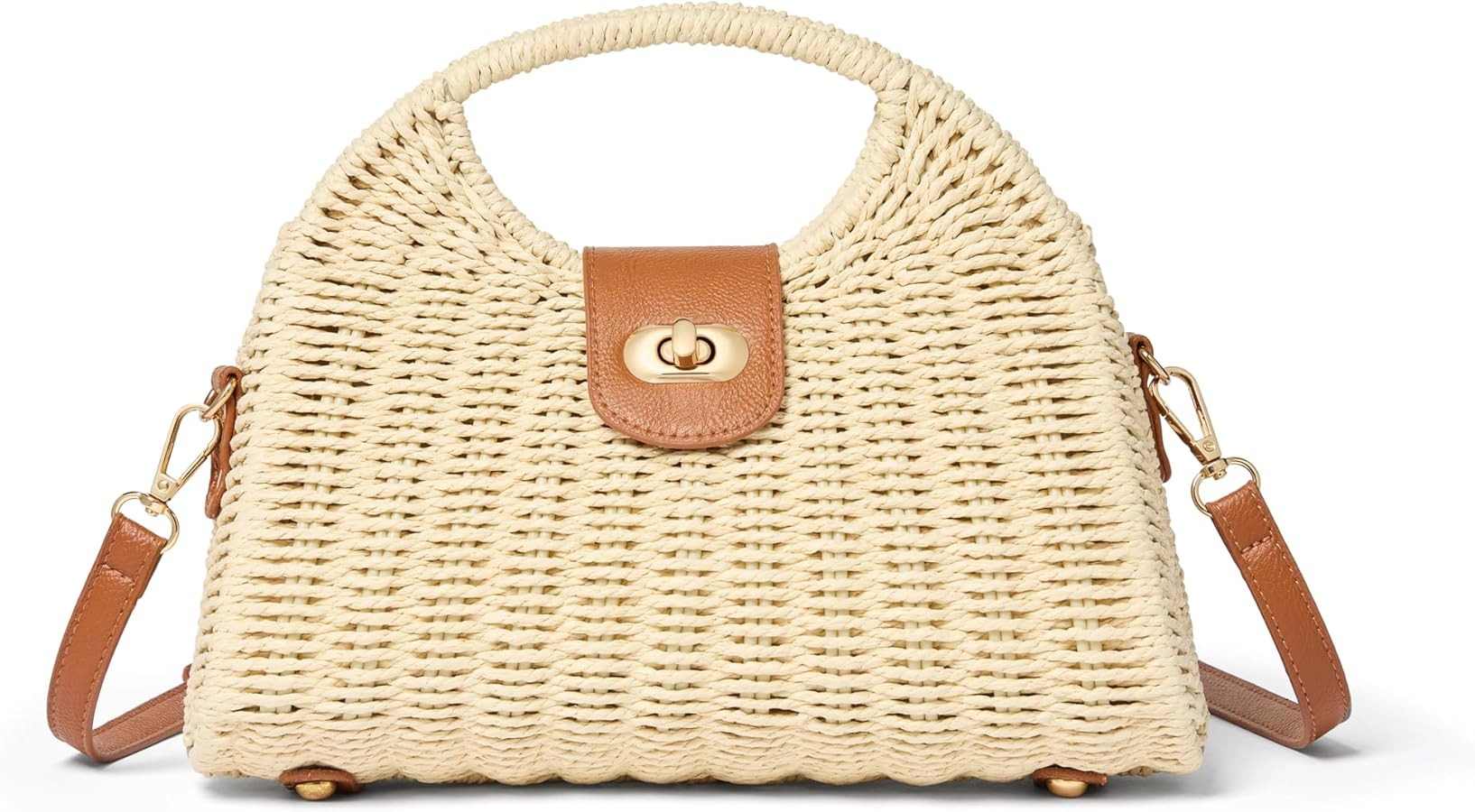 Straw Crossbody Bags for Women - Woven Handbag with Brown Leather Clasp, Summer Straw Purse 2026 | Amazon (US)