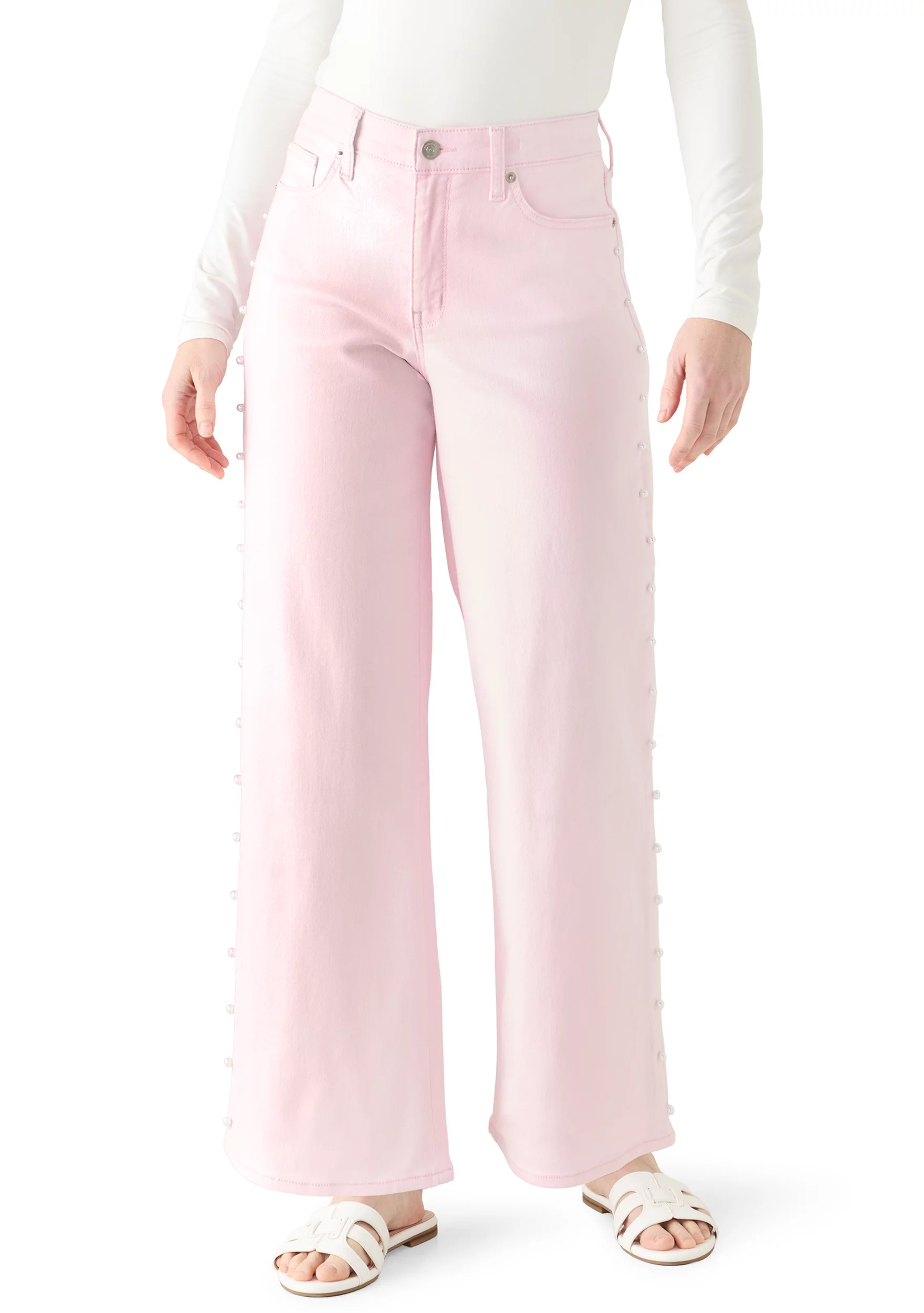 Women's Pearl Trim Cropped Wide Leg Jeans | Belk