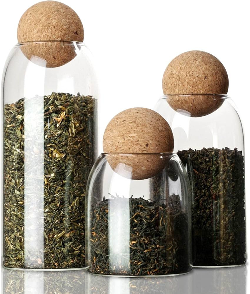 Glass Food Storage Container - Pack of 3, Clear | 550ml, 750ml, 1200ml | Ball Cork | Sugar, Coffe... | Amazon (US)