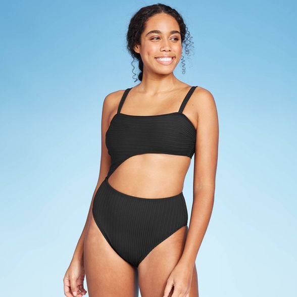 Women's Ribbed Cut Out One Piece Swimsuit - Shade & Shore™ Black | Target