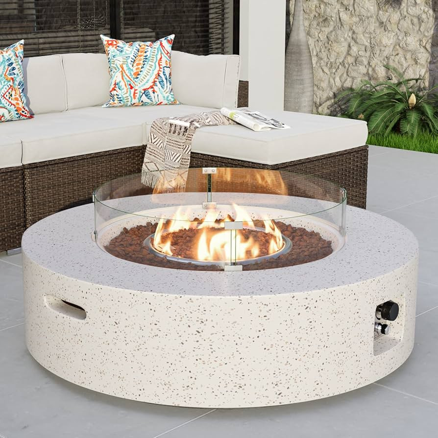 COSIEST Outdoor Propane Fire Pit Coffee Table w Beige 42 inch Round Base Patio Heater, Certified,... | Amazon (US)