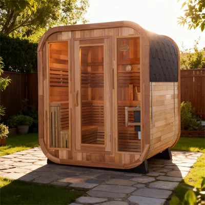 5-6 Person Red Cedar Outdoor Square Sauna With Large Glass Windows | Wayfair North America